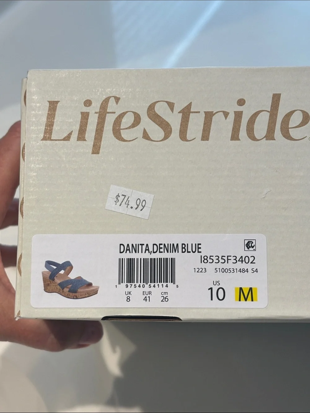 Life Stride Denim Blue Cork Wedge Sandals